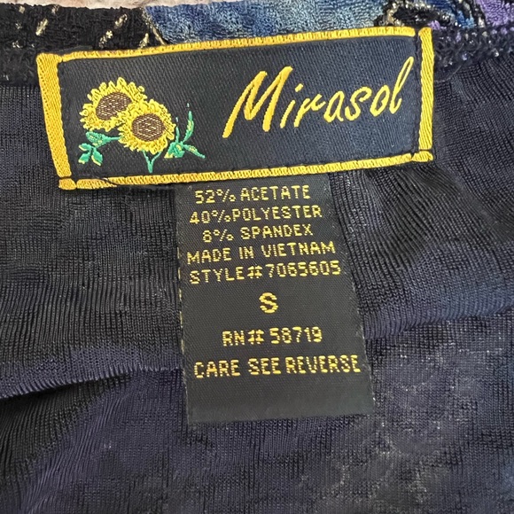 Mirasol Floral Blue and Purple Midi Skirt with Gold Accents - Picture 3 of 4